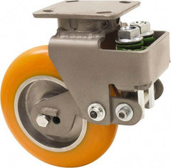 Hamilton - 8" Diam x 2" Wide, Polyurethane Mold on to Cast Iron Center Swivel Caster - 1,645 Lb Capacity, Top Plate Mount, 4" x 5" Plate, Sealed Precision Ball Bearing Bearing - Apex Tool & Supply