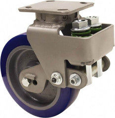 Hamilton - 8" Diam x 2" Wide, Polyurethane Mold on to Cast Iron Center Swivel Caster - 1,315 Lb Capacity, Top Plate Mount, 4" x 5" Plate, Sealed Precision Ball Bearing Bearing - Apex Tool & Supply