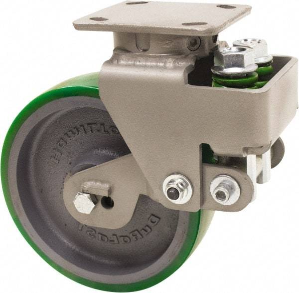 Hamilton - 8" Diam x 2" Wide, Polyurethane Mold on to Cast Iron Center Swivel Caster - 1,315 Lb Capacity, Top Plate Mount, 4" x 5" Plate, Sealed Precision Ball Bearing Bearing - Apex Tool & Supply
