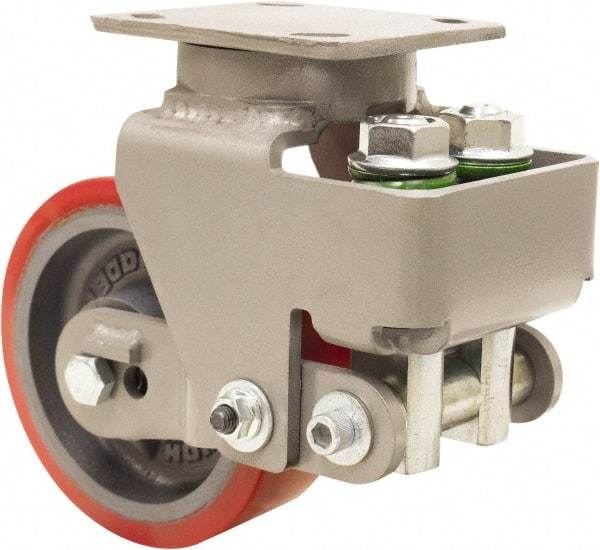 Hamilton - 6" Diam x 2" Wide, Polyurethane Mold on to Cast Iron Center Swivel Caster - 1,200 Lb Capacity, Top Plate Mount, 4" x 5" Plate, Sealed Precision Ball Bearing Bearing - Apex Tool & Supply