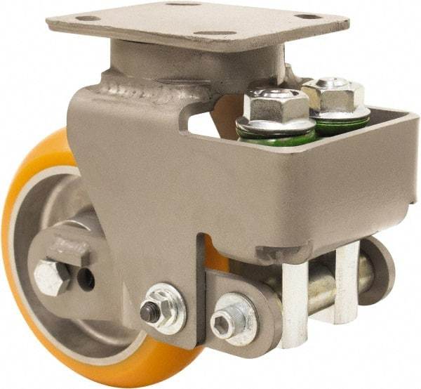 Hamilton - 6" Diam x 2" Wide, Polyurethane Mold on to Cast Iron Center Swivel Caster - 800 Lb Capacity, Top Plate Mount, 4" x 5" Plate, Sealed Precision Ball Bearing Bearing - Apex Tool & Supply