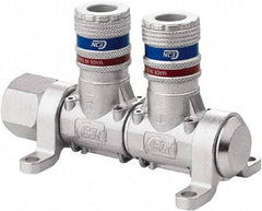 CEJN - 1/2" Inlet, 1/4" Outlet Manifold - 4.4" Long x 2.28" Wide x 2.7" High, 0.245" Mount Hole, 212°F Max, 230 Max PSI, 1 Inlet Port, 2 Outlet Ports - Apex Tool & Supply