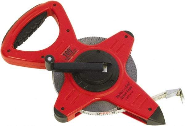 CST/berger - 100' x 1/2" White Fiberglass Blade Tape Measure - 1/8" Graduation, Red/Black Steel Case - Apex Tool & Supply