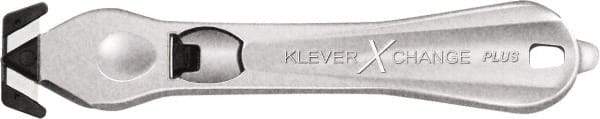 Klever Innovations - Recessed/Hook Blade Safety Cutter - 1-3/8" Carbon Steel Blade, Silver Magnesium Handle, 1 Blade Included - Apex Tool & Supply