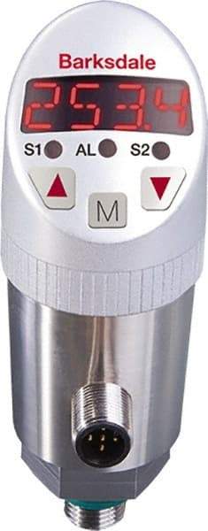Barksdale - 6,000 Max psi, ±0.5% Accuracy, 7/16-20 UNF (SAE 4) Connection Electronic Pressure Switch and Transducer with Display - 4 to 20mA Output Signal, M12 Wetted Parts, 7/16" Thread, -13 to 212°F, 32 Volts - Apex Tool & Supply