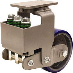 Hamilton - 8" Diam x 3" Wide, Polyurethane Mold on to Cast Iron Center Swivel Caster - 2,000 Lb Capacity, Top Plate Mount, 4-1/2" x 6-1/2" Plate, Sealed Precision Ball Bearing Bearing - Apex Tool & Supply