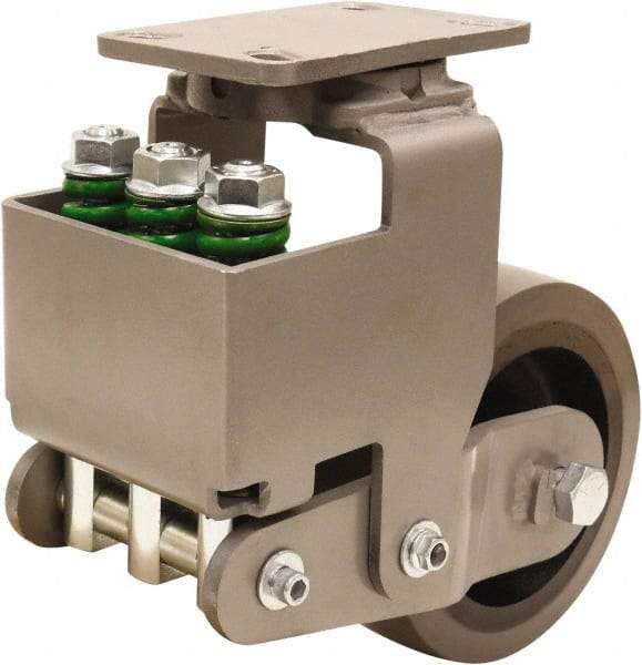 Hamilton - 8" Diam x 3" Wide, Polyurethane Mold on to Cast Iron Center Swivel Caster - 3,145 Lb Capacity, Top Plate Mount, 4-1/2" x 6-1/2" Plate, Sealed Precision Ball Bearing Bearing - Apex Tool & Supply