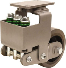 Hamilton - 8" Diam x 3" Wide, Polyurethane Mold on to Cast Iron Center Swivel Caster - 3,145 Lb Capacity, Top Plate Mount, 4-1/2" x 6-1/2" Plate, Sealed Precision Ball Bearing Bearing - Apex Tool & Supply