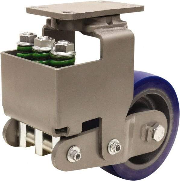 Hamilton - 8" Diam x 3" Wide, Polyurethane Mold on to Cast Iron Center Swivel Caster - 2,700 Lb Capacity, Top Plate Mount, 4-1/2" x 6-1/2" Plate, Sealed Precision Ball Bearing Bearing - Apex Tool & Supply