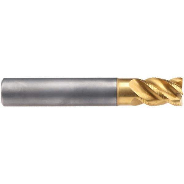 Emuge - 20mm Diam, 26mm LOC, 4 Flute Solid Carbide Roughing & Finishing End Mill - TiN/TiAlN Finish, 92mm OAL, 20mm Shank Diam, Cylindrical Shank, 45° Helix, Stub Length - Apex Tool & Supply