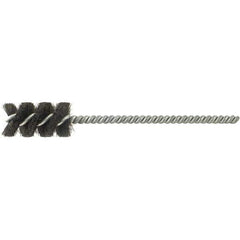 Brush Research Mfg. - 3/16" Diam Helical Natural Bristle Tube Brush - Single Spiral, 0.003" Filament Diam, 1" Brush Length, 4" OAL, 0.097" Diam Galvanized Steel Shank - Apex Tool & Supply
