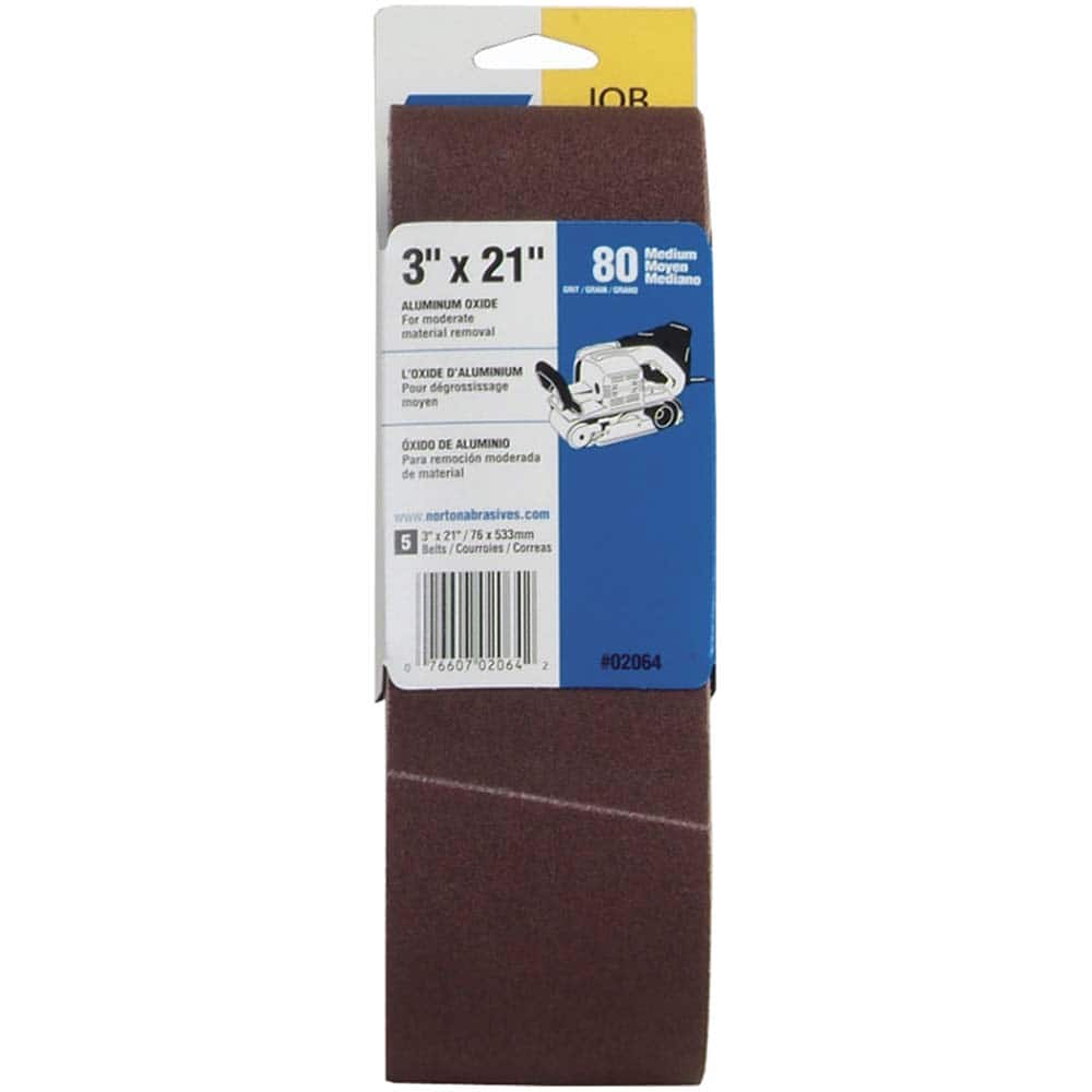 Norton - 3" Wide x 21" OAL, 80 Grit, Aluminum Oxide Abrasive Belt - Apex Tool & Supply