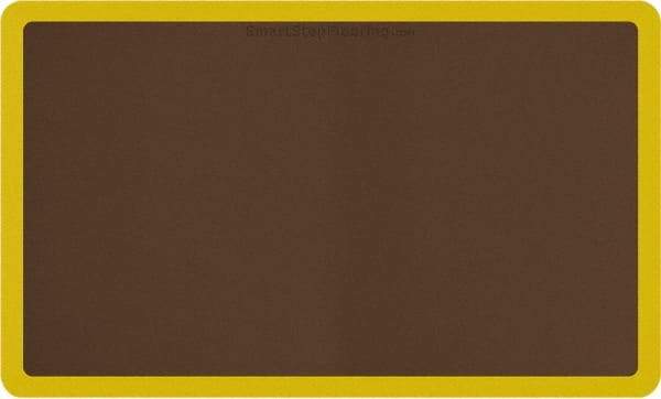 Smart Step - 5' Long x 3' Wide, Dry Environment, Anti-Fatigue Matting - Brown with Yellow Borders, Urethane with Urethane Sponge Base, Beveled on All 4 Sides - Apex Tool & Supply