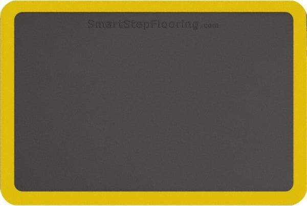 Smart Step - 3' Long x 2' Wide, Dry Environment, Anti-Fatigue Matting - Gray with Yellow Borders, Urethane with Urethane Sponge Base, Beveled on All 4 Sides - Apex Tool & Supply