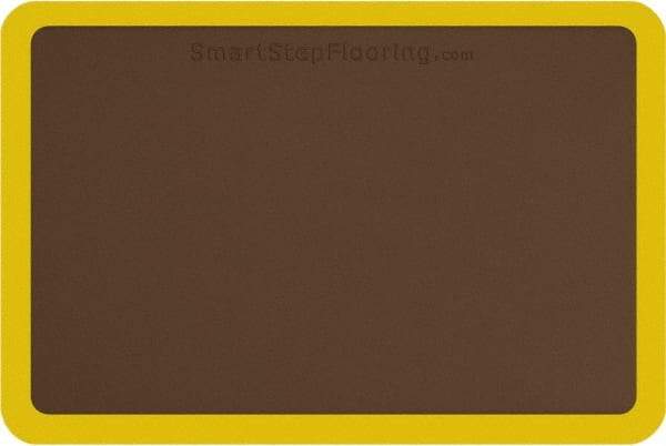Smart Step - 3' Long x 2' Wide, Dry Environment, Anti-Fatigue Matting - Brown with Yellow Borders, Urethane with Urethane Sponge Base, Beveled on All 4 Sides - Apex Tool & Supply