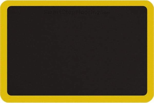 Smart Step - 3' Long x 2' Wide, Dry Environment, Anti-Fatigue Matting - Black with Yellow Borders, Urethane with Urethane Sponge Base, Beveled on All 4 Sides - Apex Tool & Supply