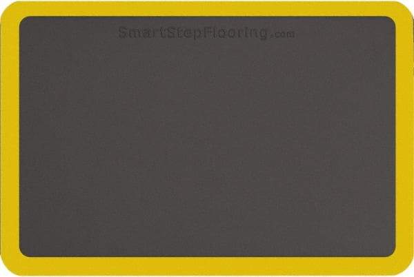 Smart Step - 3' Long x 2' Wide, Dry Environment, Anti-Fatigue Matting - Gray with Yellow Borders, Urethane with Urethane Sponge Base, Beveled on All 4 Sides - Apex Tool & Supply