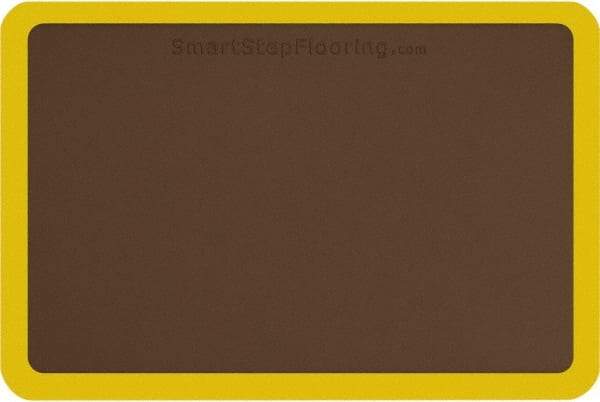 Smart Step - 3' Long x 2' Wide, Dry Environment, Anti-Fatigue Matting - Brown with Yellow Borders, Urethane with Urethane Sponge Base, Beveled on All 4 Sides - Apex Tool & Supply