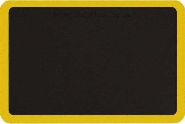 Smart Step - 3' Long x 2' Wide, Dry Environment, Anti-Fatigue Matting - Black with Yellow Borders, Urethane with Urethane Sponge Base, Beveled on All 4 Sides - Apex Tool & Supply
