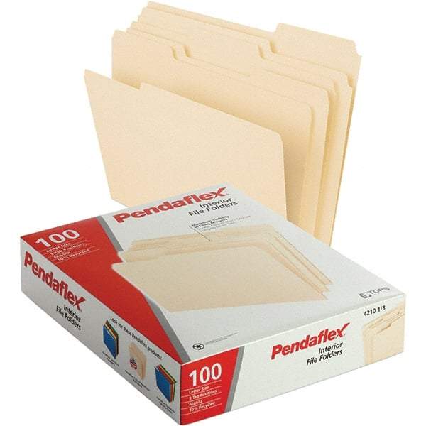 Pendaflex - 11-5/8 x 9-1/2", Letter Size, Manila, File Folders with Top Tab - 11 Point Stock, Assorted Tab Cut Location - Apex Tool & Supply