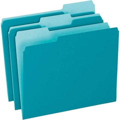 Pendaflex - 11-5/8 x 9-1/2", Letter Size, Teal, File Folders with Top Tab - 11 Point Stock, Assorted Tab Cut Location - Apex Tool & Supply