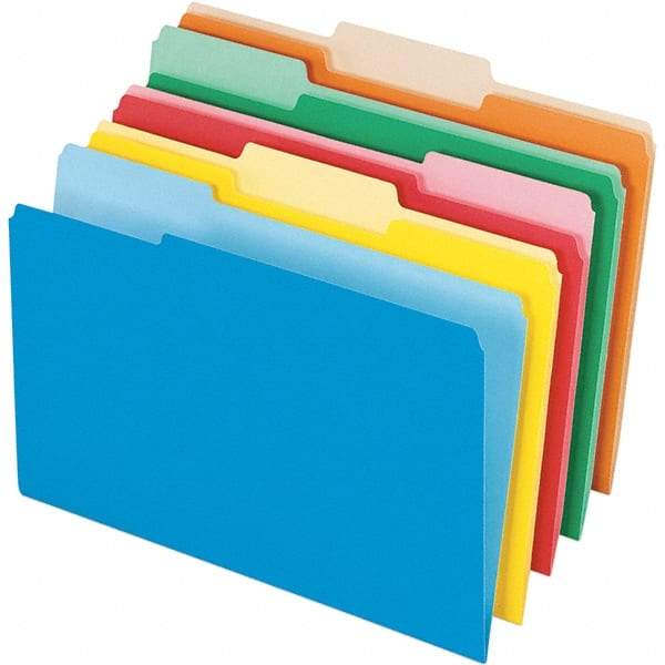 Pendaflex - 14-5/8 x 9-3/16", Legal, Assorted Colors, File Folders with Top Tab - 11 Point Stock, Assorted Tab Cut Location - Apex Tool & Supply