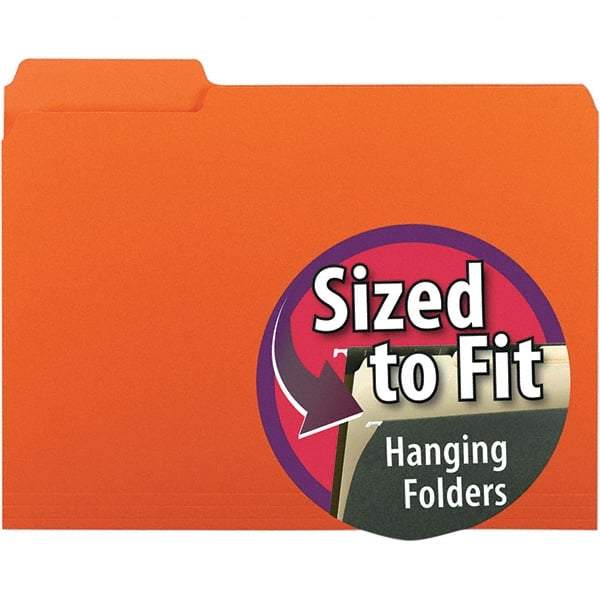 SMEAD - 11-5/8 x 9-3/16", Letter Size, Orange, File Folders with Top Tab - 11 Point Stock, Assorted Tab Cut Location - Apex Tool & Supply