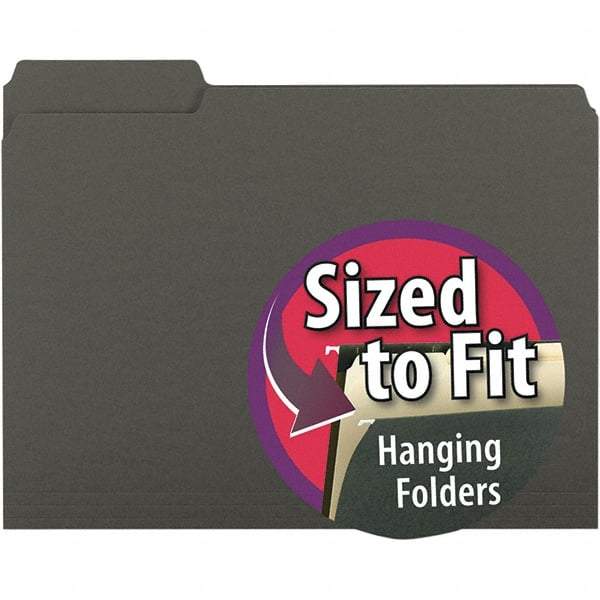 SMEAD - 11-5/8 x 9-3/16", Letter Size, Black, File Folders with Top Tab - 11 Point Stock, Assorted Tab Cut Location - Apex Tool & Supply