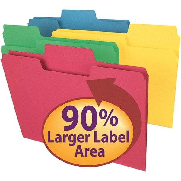 SMEAD - 11-5/8 x 9-1/2", Letter Size, Assorted Colors, File Folders with Top Tab - 11 Point Stock, Assorted Tab Cut Location - Apex Tool & Supply
