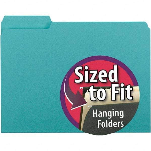 SMEAD - 11-5/8 x 9-3/16", Letter Size, Aqua, File Folders with Top Tab - 11 Point Stock, Assorted Tab Cut Location - Apex Tool & Supply