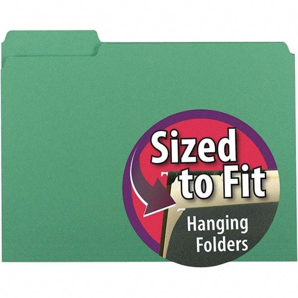 SMEAD - 11-5/8 x 9-3/16", Letter Size, Green, File Folders with Top Tab - 11 Point Stock, Assorted Tab Cut Location - Apex Tool & Supply