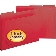 SMEAD - 11-3/4 x 9-1/2", Letter Size, Bright Red, File Folders with Top Tab - 23 Point Stock, Assorted Tab Cut Location - Apex Tool & Supply