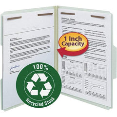 SMEAD - 11-5/8 x 9-1/2", Letter Size, Gray/Green, Classification Folders with Top Tab Fastener - 25 Point Stock, Assorted Tab Cut Location - Apex Tool & Supply