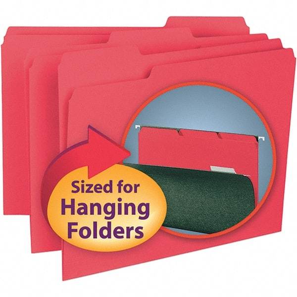 SMEAD - 11-5/8 x 9-3/16", Letter Size, Red, File Folders with Top Tab - 11 Point Stock, Assorted Tab Cut Location - Apex Tool & Supply
