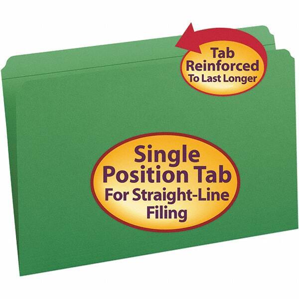SMEAD - 14-3/4 x 9-1/2", Legal, Green, File Folders with Top Tab - 11 Point Stock, Straight Tab Cut Location - Apex Tool & Supply