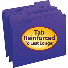 SMEAD - 11-5/8 x 9-1/2", Letter Size, Purple, File Folders with Top Tab - 11 Point Stock, Assorted Tab Cut Location - Apex Tool & Supply