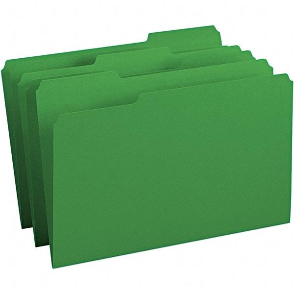 SMEAD - 14-3/4 x 9-1/2", Legal, Green, File Folders with Top Tab - 11 Point Stock, Assorted Tab Cut Location - Apex Tool & Supply