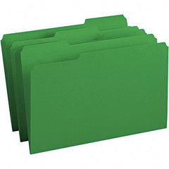 SMEAD - 14-3/4 x 9-1/2", Legal, Green, File Folders with Top Tab - 11 Point Stock, Assorted Tab Cut Location - Apex Tool & Supply