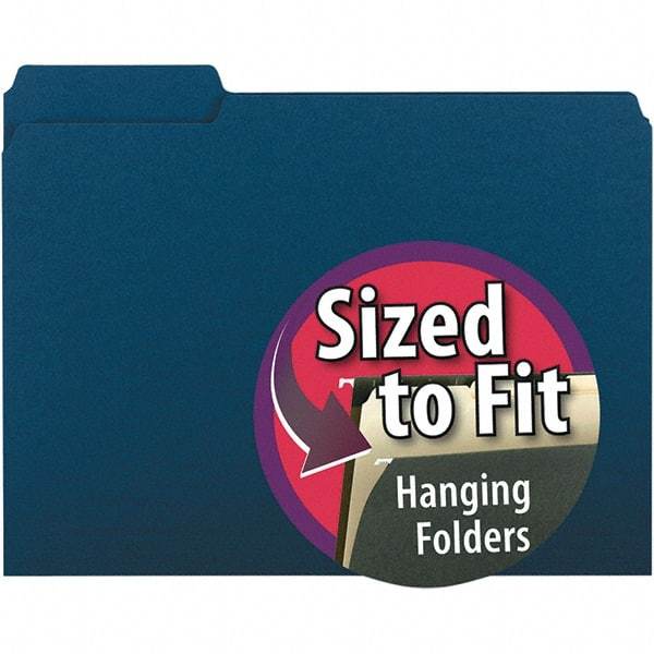 SMEAD - 11-5/8 x 9-3/16", Letter Size, Navy Blue, File Folders with Top Tab - 11 Point Stock, Assorted Tab Cut Location - Apex Tool & Supply