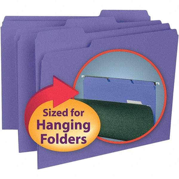 SMEAD - 11-5/8 x 9-3/16", Letter Size, Purple, File Folders with Top Tab - 11 Point Stock, Assorted Tab Cut Location - Apex Tool & Supply