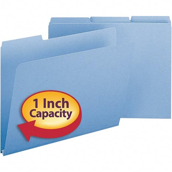 SMEAD - 11-3/4 x 9-1/2", Letter Size, Blue, File Folders with Top Tab - 23 Point Stock, Assorted Tab Cut Location - Apex Tool & Supply