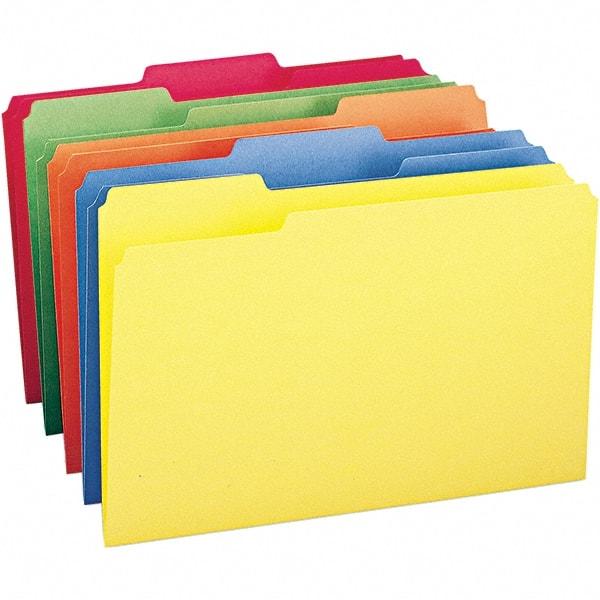 SMEAD - 14-3/4 x 9-1/2", Legal, Assorted Colors, File Folders with Top Tab - 11 Point Stock, Assorted Tab Cut Location - Apex Tool & Supply
