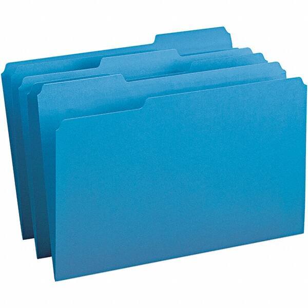 SMEAD - 14-3/4 x 9-1/2", Legal, Blue, File Folders with Top Tab - 11 Point Stock, Assorted Tab Cut Location - Apex Tool & Supply