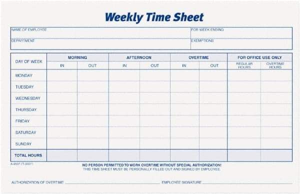 TOPS - 8-1/2" High x 5-1/2" Wide Weekly Time Sheets - Purple, White, Use with Manual Entries - Apex Tool & Supply