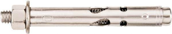 Powers Fasteners - 3/4" Diam, 3/4" Drill, 4-1/4" OAL, 1-5/8" Min Embedment Sleeve Concrete Anchor - 304 Stainless Steel, Hex Head, Hex Drive, 4-1/4" Thread Length - Apex Tool & Supply