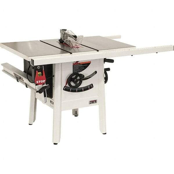 Jet - 10" Blade Diam, 5/8" Arbor Diam, 1 Phase Table Saw - 1-3/4 hp, 27" Wide, 115 Volt, 3-1/8" Cutting Depth - Apex Tool & Supply