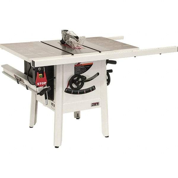 Jet - 10" Blade Diam, 5/8" Arbor Diam, 1 Phase Table Saw - 1-3/4 hp, 27" Wide, 115 Volt, 3-1/8" Cutting Depth - Apex Tool & Supply