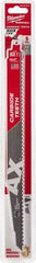Milwaukee Tool - 12" Long x 1" Thick, Carbide Reciprocating Saw Blade - Tapered Profile, 5 TPI, Toothed Edge, Universal Shank - Apex Tool & Supply
