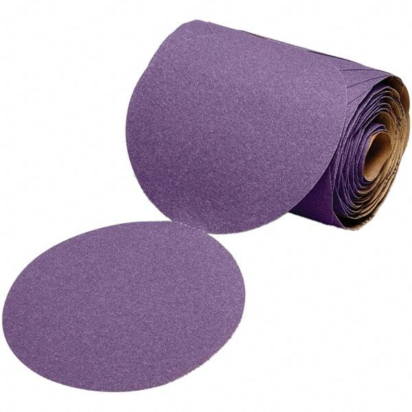 3M - 6" Diam, 320 Grit Ceramic Adhesive PSA Disc - Extra Fine Grade, Purple, Polyester Backing, Flexible, 12,000 Max RPM, Use with Random Orbital Sanders - Apex Tool & Supply