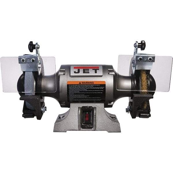 Jet - 6" Wheel Diam, 1/2 hp Bench Grinder - 1/2" Arbor Hole Diam, 1 Phase, 3,450 Max RPM, 115 Volts - Apex Tool & Supply